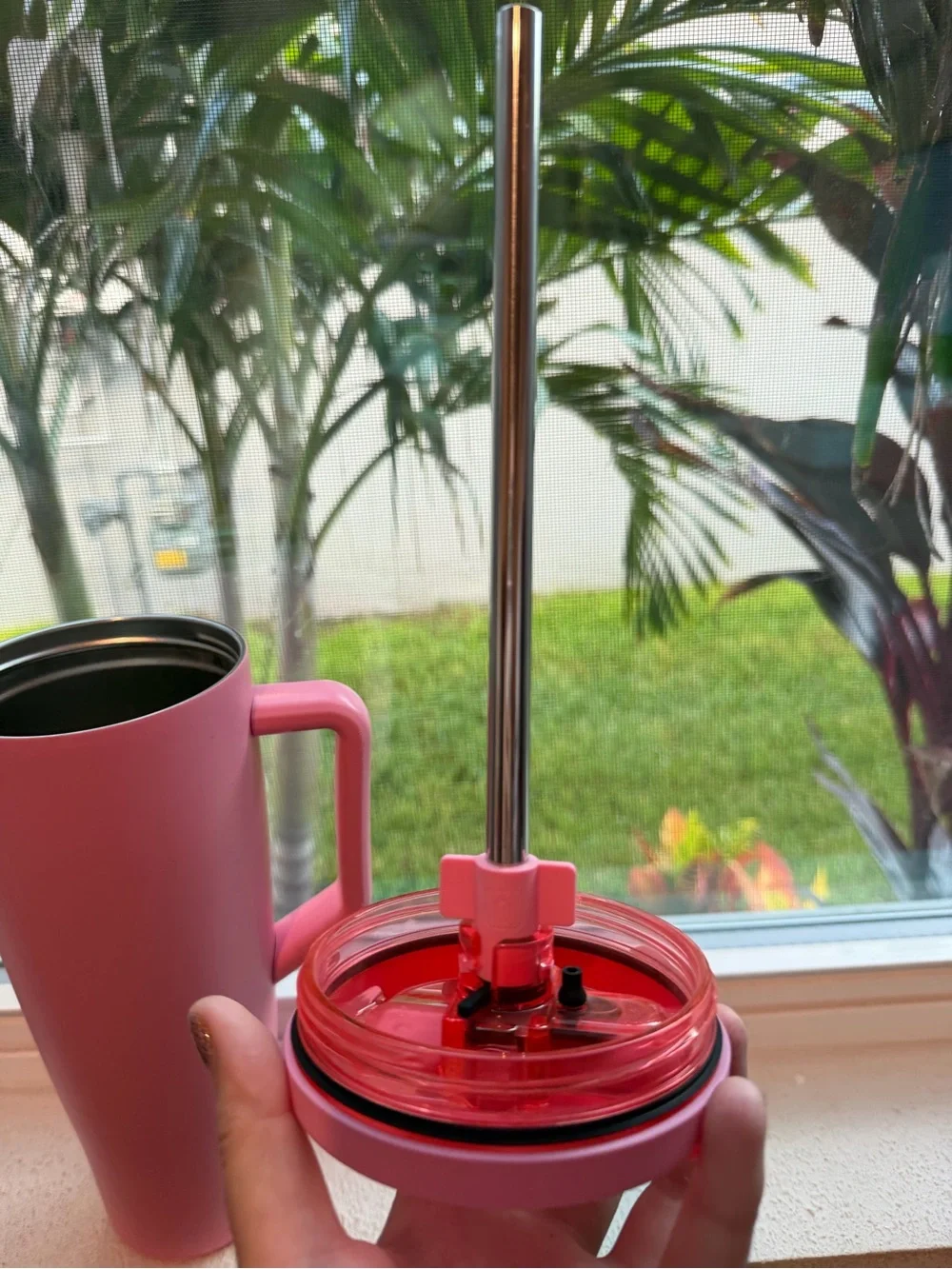 BrüMate Pink Insulated Travel Mug with Handle